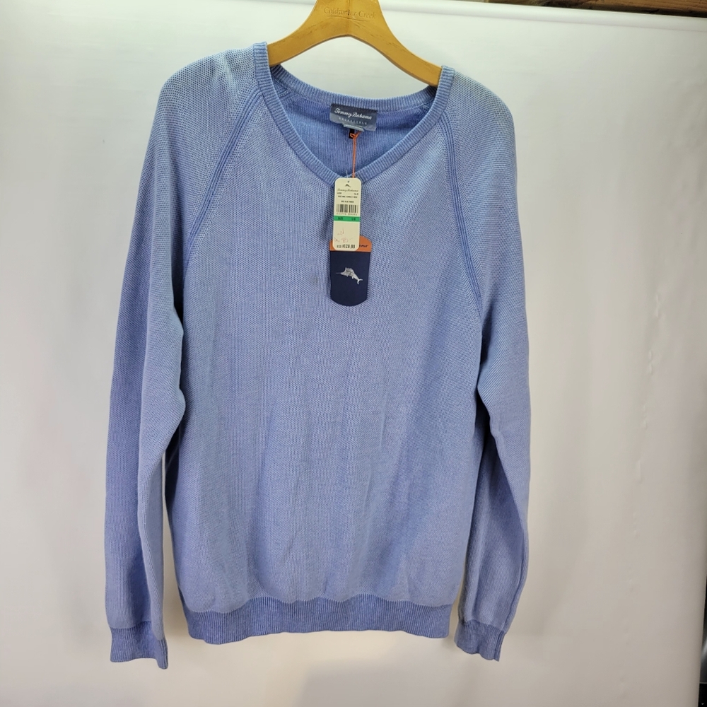 NWT Tommy Bahama V neck Pima Cotton Sweater Size Large Open Weave - Picture 1 of 9